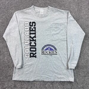 Vintage Colorado Rockies Shirt Mens Large Gray Long Sleeve MLB Baseball Big Logo